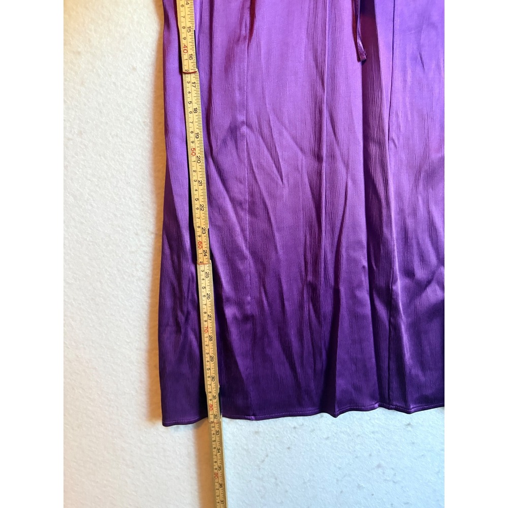 Zara Purple Satin Ruched Mini Dress Long Sleeve Sweetheart Tie NWT Large - Picture 7 of 8